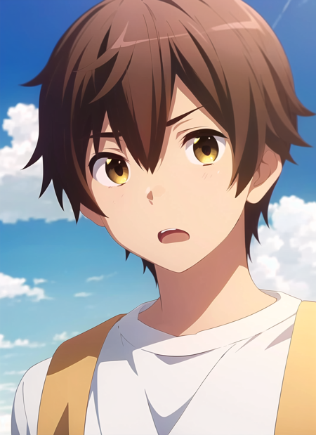 3978528763-2603979365-chuunibyou demo koi ga shitai , masterpiece, best quality, 1boy, male focus, solo, brown hair, open mouth, cloud, sky, looking a.png